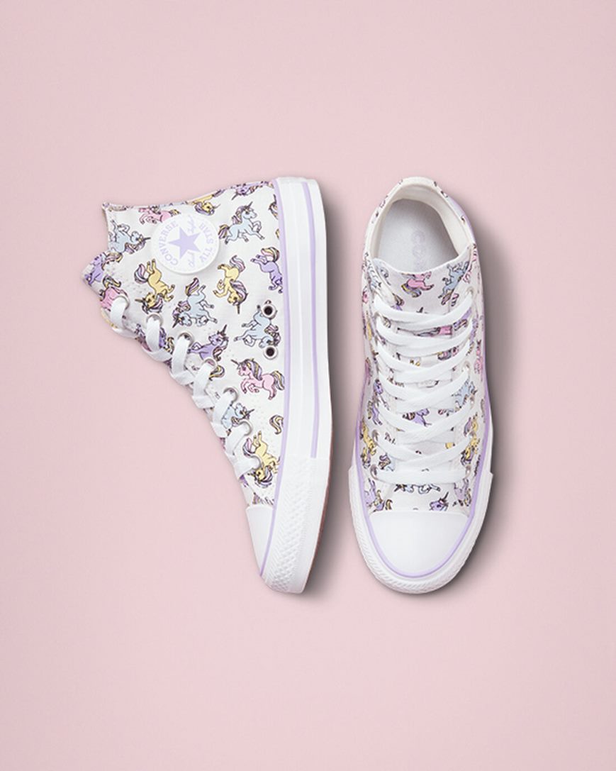 Boys' Converse Chuck Taylor All Star Unicorns High Top Shoes White / Grey Purple | AU 95601C